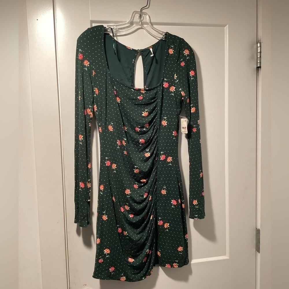 NWT Free People Size S Celia Mini Dress Emerald Jewel Combo - Picture 2 of 8